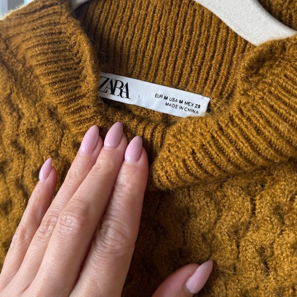 Zara Mustard Brown High Neck Sweater Vest with Intricate Knit Patterns, M - Picture 2 of 5